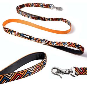 PawPawify Heavy Duty Long Nylon Dog Leash with Two Padded Handles [5 ft] - Automatic Lock Collar Clasp and Comfortable Traffic Control Handle - Patterned Pet Lead for Breeds