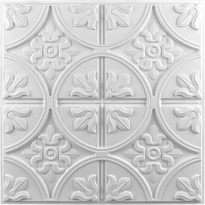 Art3d Drop Ceiling Tiles 2x2, Glue-up Ceiling Panel, Fancy Classic Style, White 