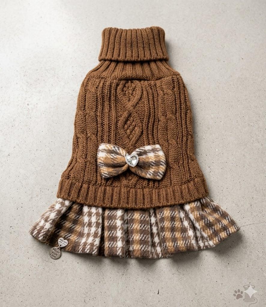 Knitted Dress With Cute Plaided Bottom and Bow on Back Various Colors, 4-8 Month Old