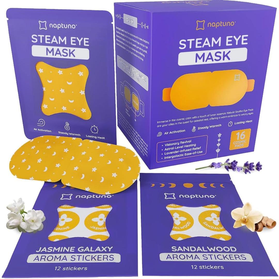 Steam Eye Mask for Dry Eyes, Self Heating Eye Mask Disposable, Self Heating Eye Compress Disposable Eye Masks, Puffiness, Travel, Relaxing Spa Gifts + 12 Arooma Stickers (Lavender) pack 32