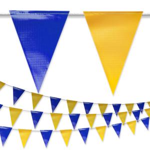 Blue & Yellow Pennant Banner Flags | Heavy-Duty Outdoor | OSHA 500lb Rated | Strand Fade Resistant 102FT