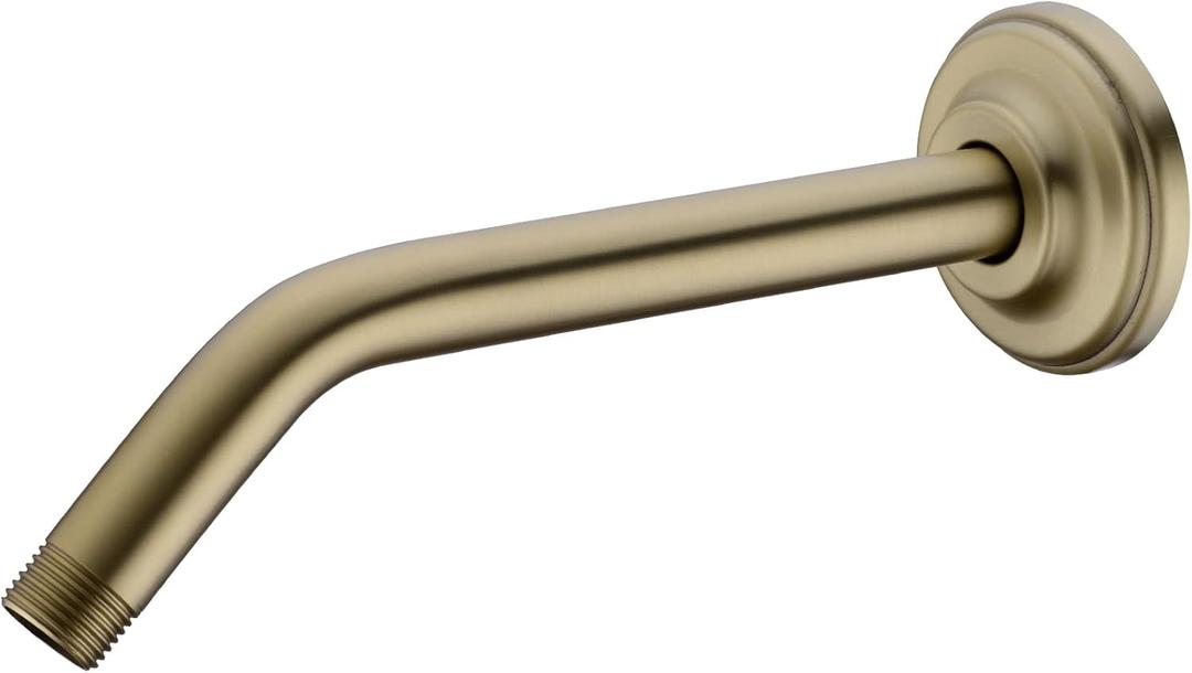 9 Inch Angled Shower Arm with Flange,Wall-Mounted Heavy Duty Stainless Steel, Shower Head Extension Extender Pipe Arm, For Fixed Bathroom Shower Head,Brushed Gold