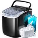 Countertop Ice Maker Machine with Handle, Portable Maker, 27lbs/24Hrs, 7Mins/9 Pcs ice Cubes, Self-Cleaning Table Top Maker with Ice Basket/Scoop, for Home/Kitchen/Office(Black) (26LBS/24H)