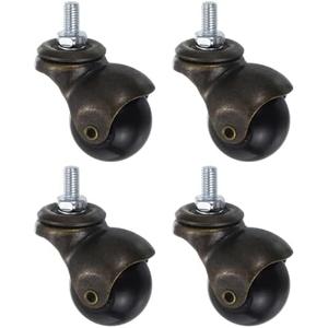 uxcell 1.5 Inch Ball Caster Wheels, 4pcs Threaded Stem Caster 360 Degree Rotatable Caster Wheels for Furniture, Bronze Tone