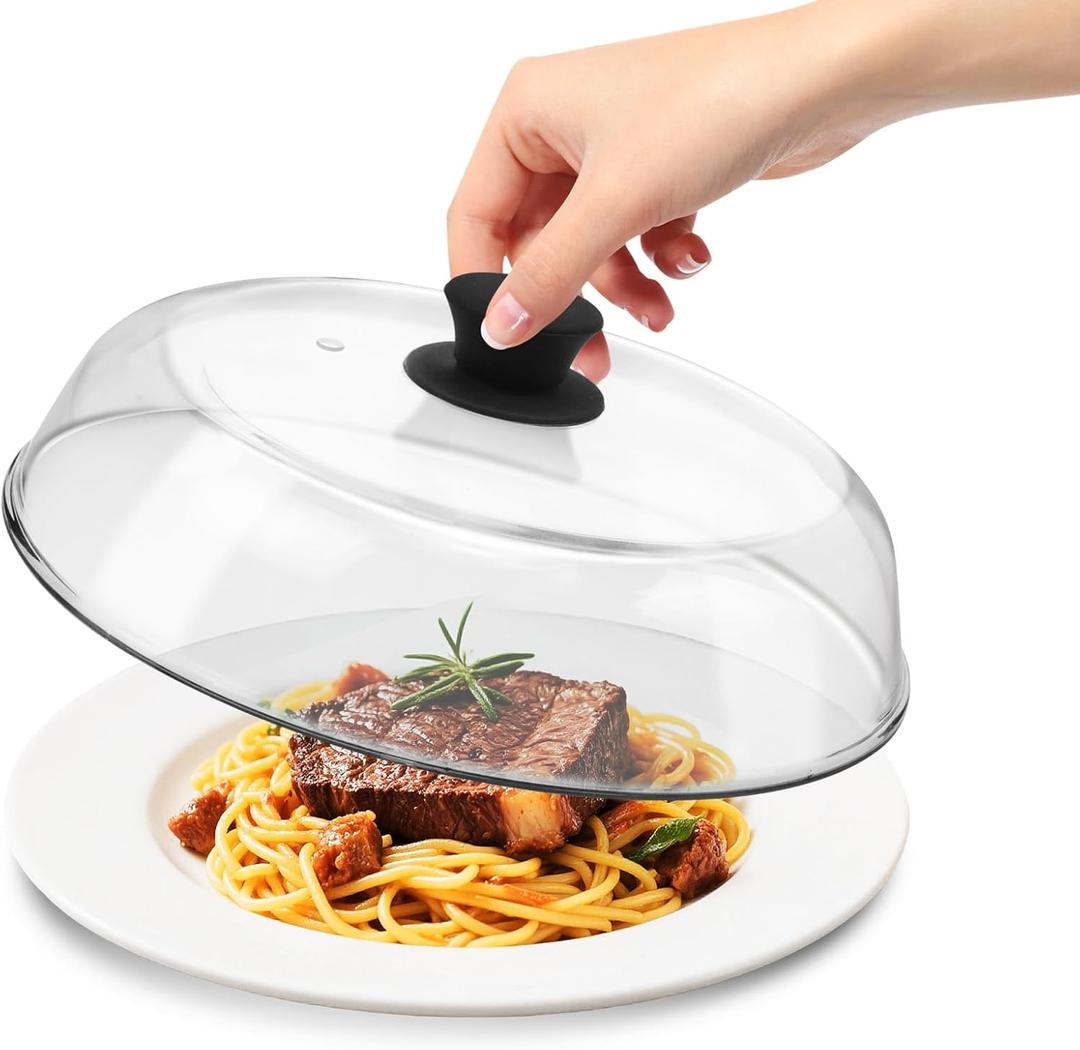 10in Glass Microwave Splatter Cover for Food with Silicone Mat, 10in Glass Microwave Plate Lid with Vent Holes & Easy-Grip Handle, Dishwasher Safe, No Plastic, Food Grade