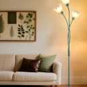 Lightdot Vintage Flower Floor Lamp for Living Room Modern Standing Lamp with DIY Flexible Branch Pole Green Cute Floral Floor Lamps with 5Lbs Heavy Base for Girls' Bedroom/Sofa/Corner(Bulbs Included)