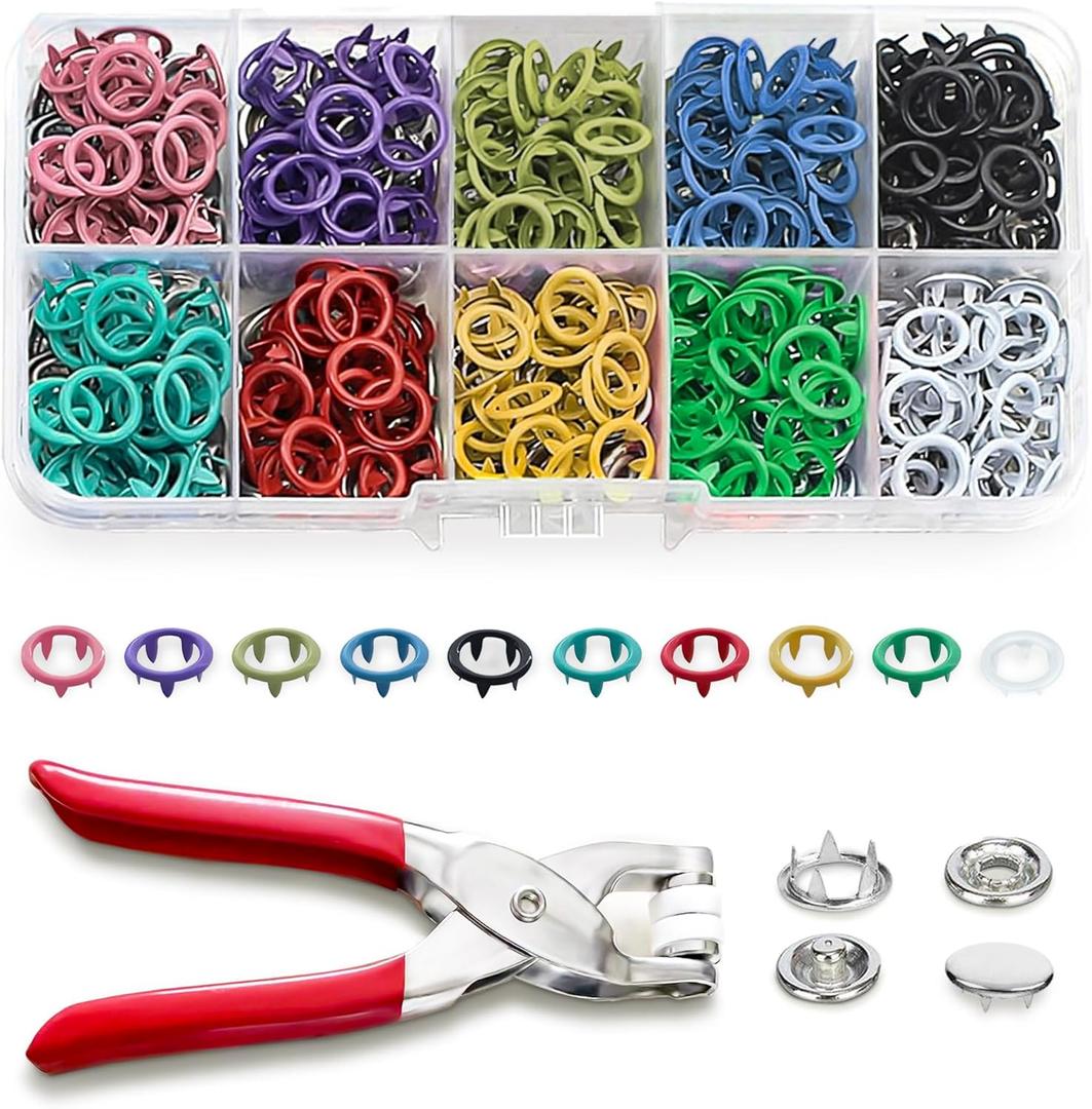 200 Sets Metal Snap Buttons with Fastener Pliers Press Tool Kit,Multicolor Mixing Hollow Sewing Snaps for Fabric,Prong Snap Button Kits for DIY Crafting Clothing Sewing (9.5mm / 800 PCS)