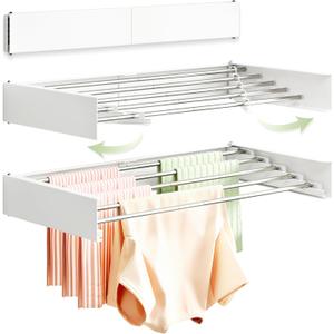 BOQORAD Clothes Drying Rack Wall Mounted 32,Drying Rack Clothing Wall Mount,Laundry Drying Rack,Wall Mounted Clothes Hanging Rack (White)
