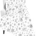 Merry Christmas Throw Blanket, Silver Snowflake Foil Print Throw Blankets, White Winter Fluffy Fleece Blanket for Couch Warm Bed Napping Flannel Blanket for Sofa Bedroom Gift Xmas Decor, 50" x 60"