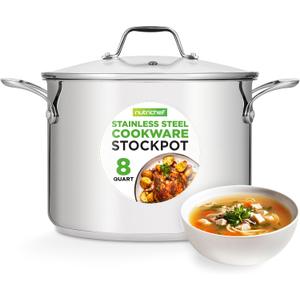 NutriChef 8-Quart Stainless Steel Stock Pot - 18/8 Food Grade Stainless Steel Heavy Duty Induction - Stock Pot, Stew Pot, Simmering Pot with See-Through Lid, Dishwasher Safe - NCSP8