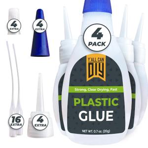 Y'allCanDiy Super Glue for Plastic 4 Pk x .7 Oz (20g)  Cyanoacrylate Based Heavy Duty CA Glue for Legos, Miniatures, PLA, 3D Printing, Toys, ABS, PVC, DIY Kits
