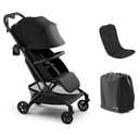 Mompush Velo Lightweight Travel Stroller, Compact & Airplane-Friendly for Baby and Toddler, Lie-Flat Seat, One-Hand Fold, with Leather Bumper Bar, Shoulder Strap, Raincover, Storage Bag & Cup Holder