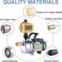 TDRSUPER 1/2 HP Water Pressure Booster Pump with Smart Controller, 845GPH, 110V, Stainless Steel Well Pump, Automatic Water Transfer Jet Pump for Home, Garden, Lawn, Irrigation