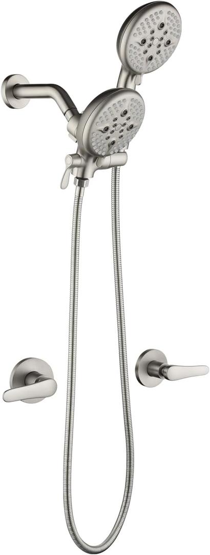 2 Handle Shower Faucet Shower System Complete 2 in 1 Shower Combo Set with Handheld Showerhead Shower Trim Kit Shower Fixtures Brushed Nickel
