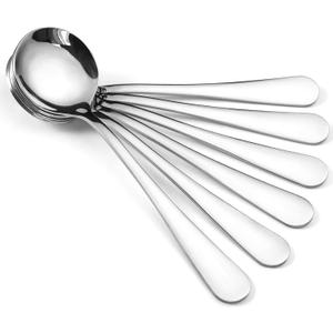 Hiware 12-Piece Soup Spoons, Round Stainless Steel Bouillon Spoons