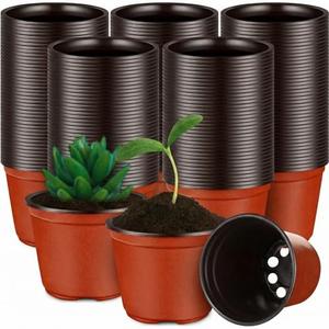 Nuanchu 600 Pcs 4 Inch Plant Nursery Pots, Small Seed Starting Pots, Seedling Plastic Plant with Drainage Holes, Outdoor Indoor Planting, Brick Red