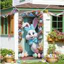 Cmialusie Door Banner Cute Bunny Floral Door Cover Spring Summer Front Door Decorations for Home Entryway Porch Party Decor 35.4x70.9 Inch (Colorful1330)