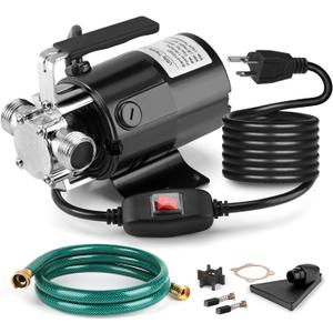 FIDISP Water Transfer Pump, 115V 1/10HP Electric Utility Pump with On/Off Switch 1 * 6ft Water Hoses Kit for Removing Water from Garden Pools Aquariums Hot Tub Draining 1/8’’ Low Suction