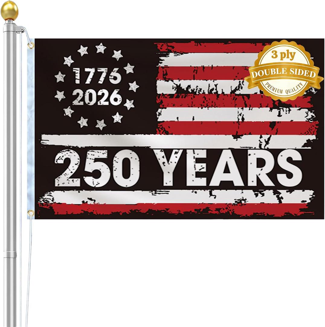 American 250th Anniversary Flag, Double Sided 3 ply 3 * 5 ft, American Flags for Outside, Heavy Duty, 4th of July Decorations, USA 1776-2026 250th Birthday Premium Flag with Grommets (Style 1)