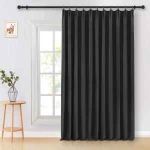 Pinch Pleated Curtains, Blackout Curtains 84 inch Long for Bedroom, Solid Thermal Insulated 100% Blackout Black Drape, Pinch Pleat Drapes with Hooks (Black, 1 Panel, W52 x L84 inch)