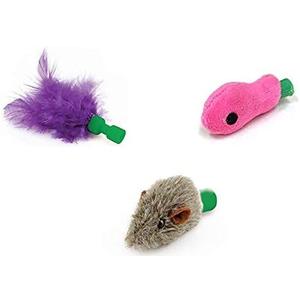 Furever 3 Replacement Cat Toy Attachments to use with The Pop and Play; Includes One Mouse, One Fish and One Feather. Ideal for Your cat, Interactive Way. Best Cat Toys Ever