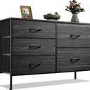 WLIVE Dresser for Bedroom with 5 Drawers, Wide Dressers with Drawer Organizers, Chest of Drawers, Fabric Dresser for Living Room, Closet, Hallway, Charcoal Black Wood Grain Print