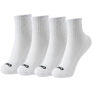 Kamo Fitness Daily 4-Pack Women's Ankle Socks, Athletic Half Crew, Cotton Mid-Calf, Cushioned Sole, Seamless Toe, Size 5-9 (White)