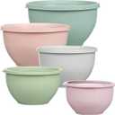 5-Piece Plastic Mixing Bowls with Lids Set for Kitchen, Nesting Bowls for Mixing, Baking, Prepping, Cooking and Serving Food, Mixing Bowls Dishwasher, Microwave Safe(5 Set-Pink)