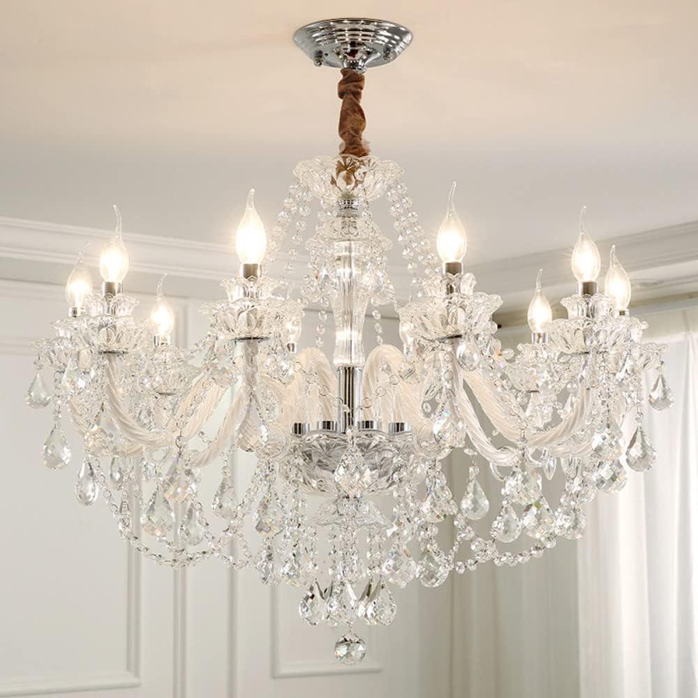 Crystal Chandelier K9 Clear Crystal 10 Lights E12 Bulbs Pendant Lighting Fixture for Dining Room, Living Room, Bedroom Modern Ceiling Lights 32in (10 Lights)