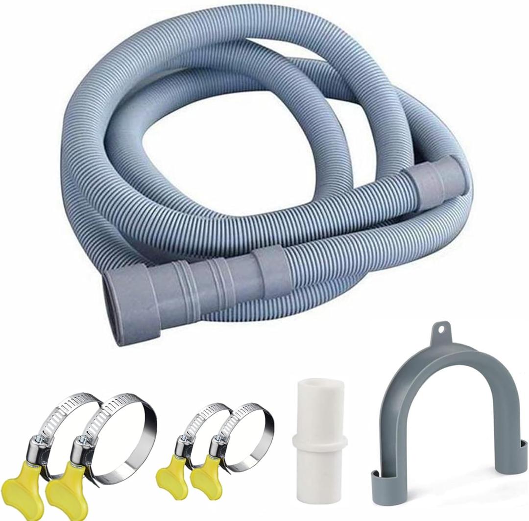 Elyfree 10ft Washing Machine Drain Hose, Universal Drain Hose Extension Kit for Washer, Dishwasher, Flexible Discharge Hose for LG/GE/Samsung, Fit up to 1-1/2 Inch Drain Outlets (10)
