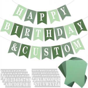 Mooliwe 171 Pcs DIY Custom Banner Kit Make Your Own Customizable Sign for Birthday Wedding Party Decoration Include 20 Paper Pennant 148 Letters and Numbers 1 Rope 2 Threading Device(Green)