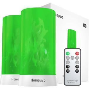 Upgraded LED Flame Lights with Remote & Timer, 4-Mode Rechargeable Battery Operated Flameless Candles, Waterproof Pillar Flickering Lanterns for Room Patio Wedding Christmas Home Decor, Green (Remote Control-2 Pcs-Green)