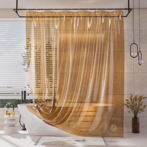 AmazerBath Shower Curtain Liner, EVA Clear Orange-Brown Heavy Duty Shower Curtain and Liner 2-in-1, 72x72 Luxury Plastic Weighted Bathroom Shower Liner, 12 Rustproof Grommets & 3 Heavyweight Stones (Rainbow Sunset)
