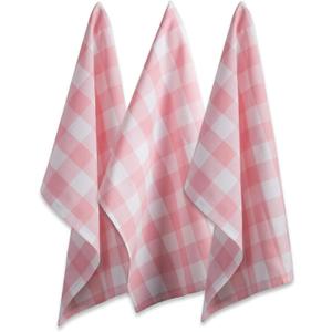 DII Buffalo Check Kitchen Collection, Classic Farmhouse Dishtowel Set, 20x30, Pink &White, 3 Piece