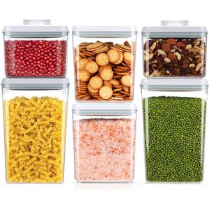 Pop Airtight Food Storage Containers Set with Lids, 6 Pcs Stackable One Button Opening Food Containers Kitchen Pantry Organization and Storage, BPA Free Stackable Cereal Container (0.5, 1.2, 1.8qt)*2