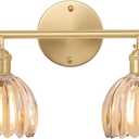 Bathroom Light Fixtures, 2-Light Brass Vanity wall Light Over Mirror with Amber Tulip Glass Shade for Bedroom Living Room (Bulb Not Included)