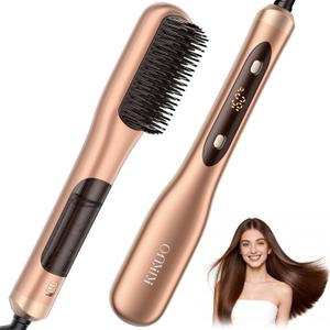 Steam Hair Straightener Brush, Steamline Pro 3 in 1 Straightening Brush, Curly & Frizzy Hair,Smooth Without Flattening, 5 Temp Settings & LED Display, Dual Voltage, Professional Styling Tools, Orange