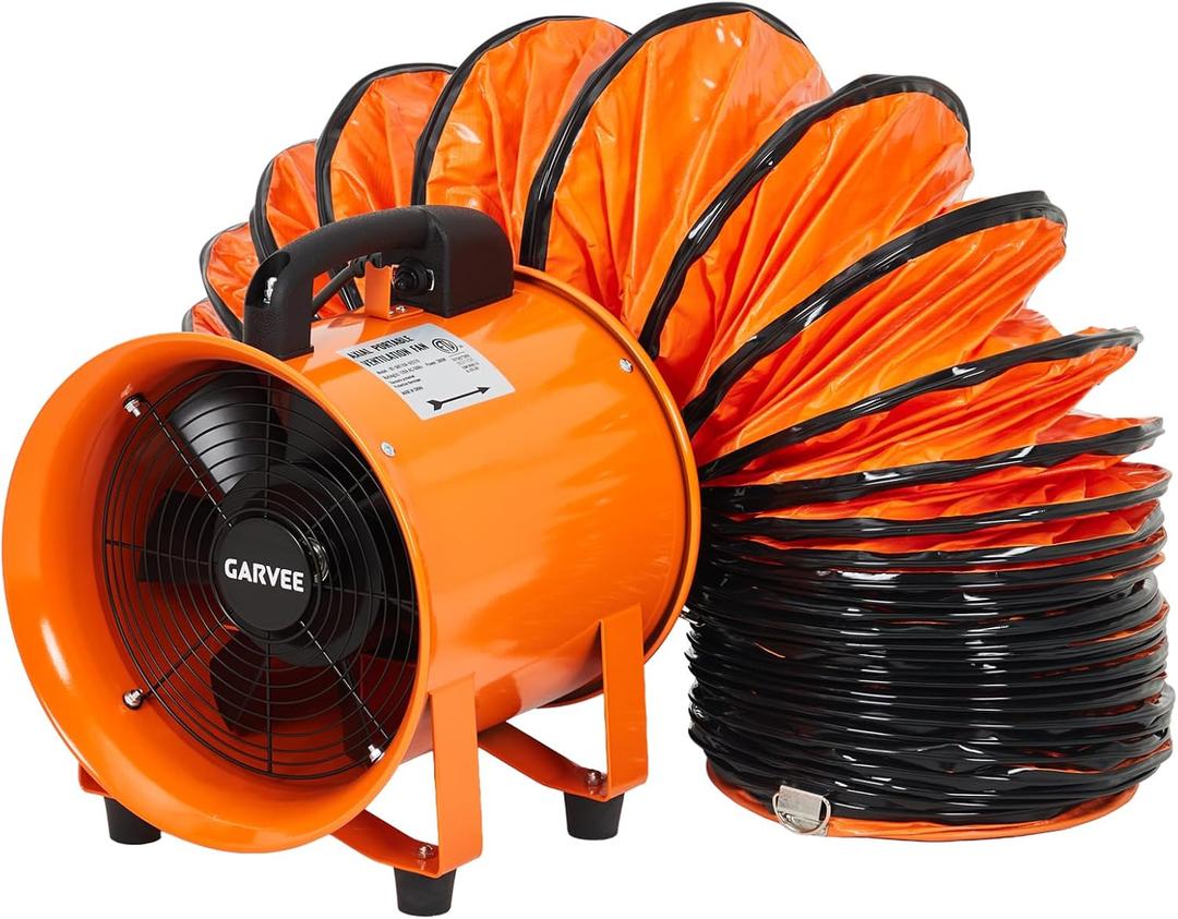8 Inch Utility Blower Exhaust Fan, Portable Industrial Exhaust Fan with 16.4 ft Flexible Duct Hose, 1100 CFM Low-Noise Air Mover Blower Fan/Extractor/Ventilator for Basements, Workshops, Warehouses, 8 inch Fan+16.4 ft Ducting