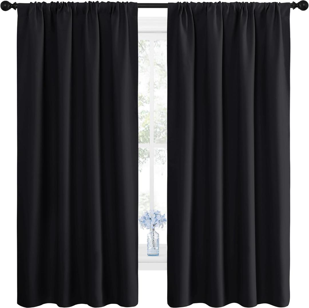 NICETOWN Black Blackout Curtain Blinds - Solid Thermal Insulated Window Treatment Blackout Drapes/Draperies for Bedroom (2 Panels, 42 inches Wide by 63 inches Long, Black)