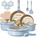 CAROTE 18Pcs Pots and Pans Set, Titanium kitchen Pan Set, Nonstick Cookware Set Detachable Handle, Induction kitchen cookware Non Stick, RV Cookware Sets, Oven Safe, Blue