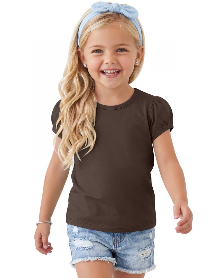 Halfchet Toddler Girls' Puff Sleeve Tops, Dark Brown, 2T