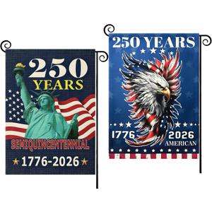 2 x 2PCS 250th Anniversary American Garden Flag,July 4th Independence Day Patriotic Banner,Double-Sided Waterproof 1776-2026 Commemorative Flags