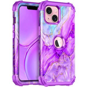 Casetego for iPhone 13 Case,iPhone 14 Case,Three Layer Heavy Duty Sturdy Shockproof Protection Full Rugged Hard PC+Soft TPU Bumper Protective Girls Case for Apple iPhone 13/14 6.1 inch,Bright Purple