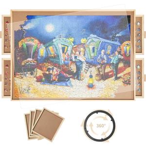 2000 Pieces Rotating Puzzle Board with 4 Drawers,40.16"x28.5" Portable Wooden Jigsaw Puzzle Table with Lazy Susan Spinning Cover for Adults