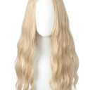 Linfairy 70s Long Blonde Wavy Hippie Wigs with Sunflower Headband Halloween Cosplay Costume Wig for Women Party (Blonde)