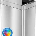 iTouchless 13 Gallon Wings-Open Kitchen Trash Can with Lid and Odor Filter, Stainless Steel, Dog Proof Automatic TrashCan Garbage Bin for Home Office Work Bedroom Living Room Garage Slim Wastebasket