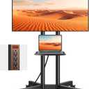 TVON Rolling TV Stand with Power Outlet for 32-75 Inch LCD LED OLED Flat Curved Screen TVs up to 88 lbs, Portable TV Stand on Wheels and Height Adjustment Max VESA 400x400mm (Black)