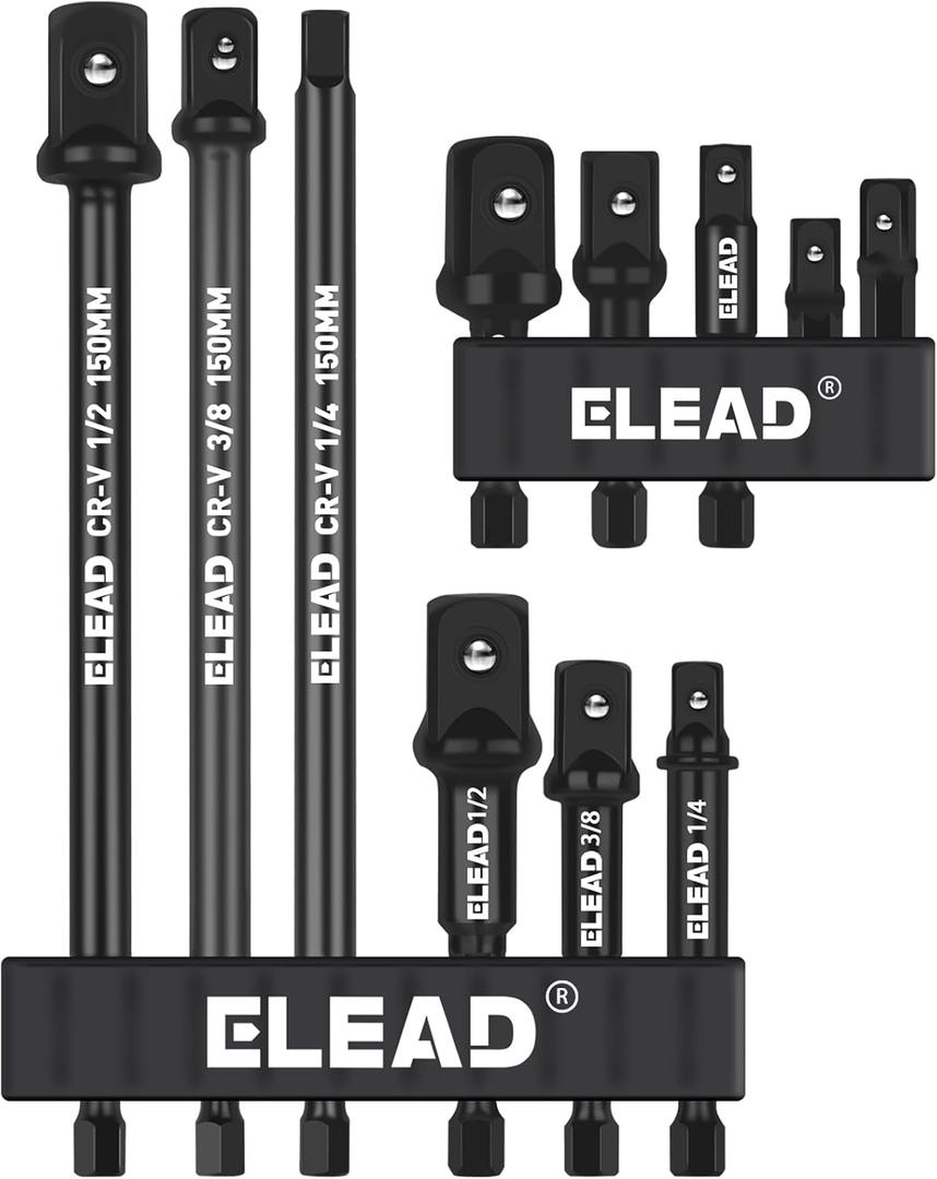 11-Piece Impact Socket Adapter Set, 1/4-Inch Hex Shank, 1/4" 3/8" 1/2" Impact Socket Driver Set, Drill Sockets Extension Bit, Sockets Driver Adapter, Drill Extension with Holder