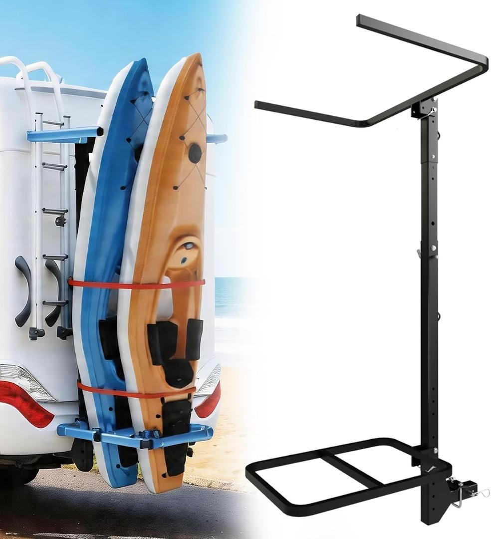 StellarStar RV Hitch Mount Kayak Rack, Height Adjustable Vertical Carrier for 2 Kayaks up to 12 ft, 2" Hitch Receiver, 150 lbs Capacity for RV, Truck, SUV, Trailer
