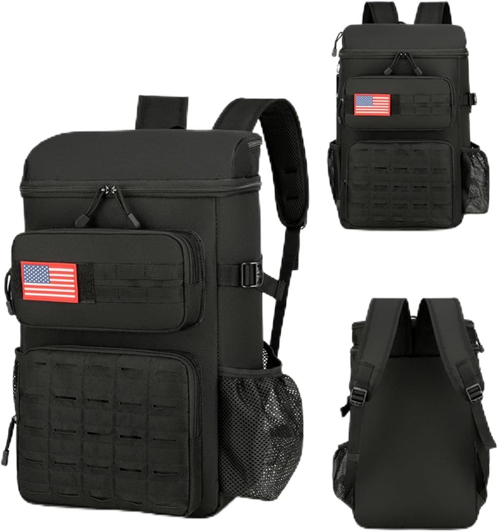 Tactical Backpack Cooler,Tactical Insulated Soft Cooler Bag Large Capacity Leakproof Back Pack,Portable Soft Cooler Bag Waterproof for Beach, Travel, Camping, Picnic, Hiking(Black)
